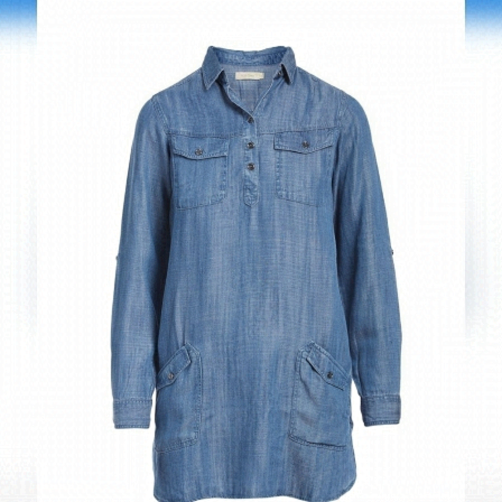 𝅺A La Tzarina | Blue Denim Pocket Button-Front Tunic - Plus